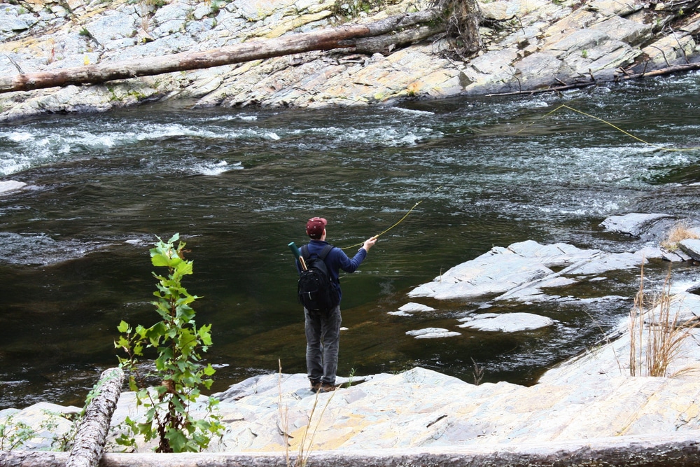Fly,Fisherman,Fishing,In,Mountain,Fork,River,At,Beavers,Bend